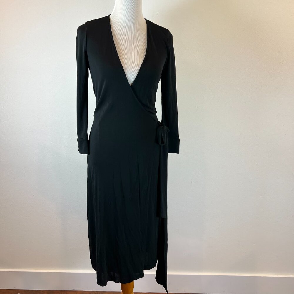 Diane Von Furstenberg Black Long Sleeve Knit Wrap Dress